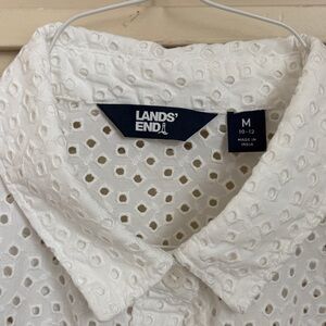 Lands' End White Eyelet Collared Button Shirt
